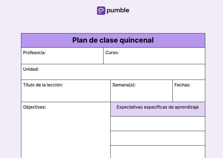 Plantilla de plan de clase quincenal