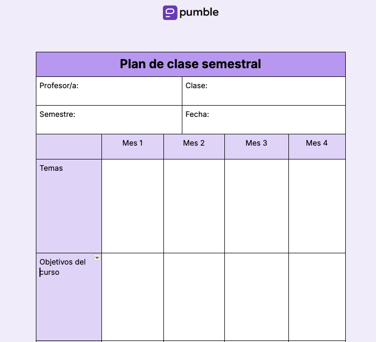 Plantilla de plan de clase semestral