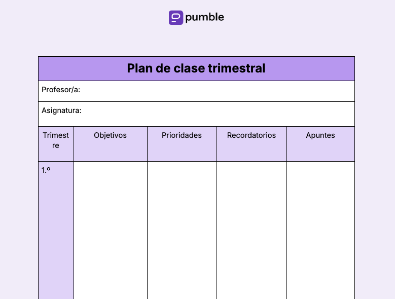 Plantilla de plan de clase trimestral