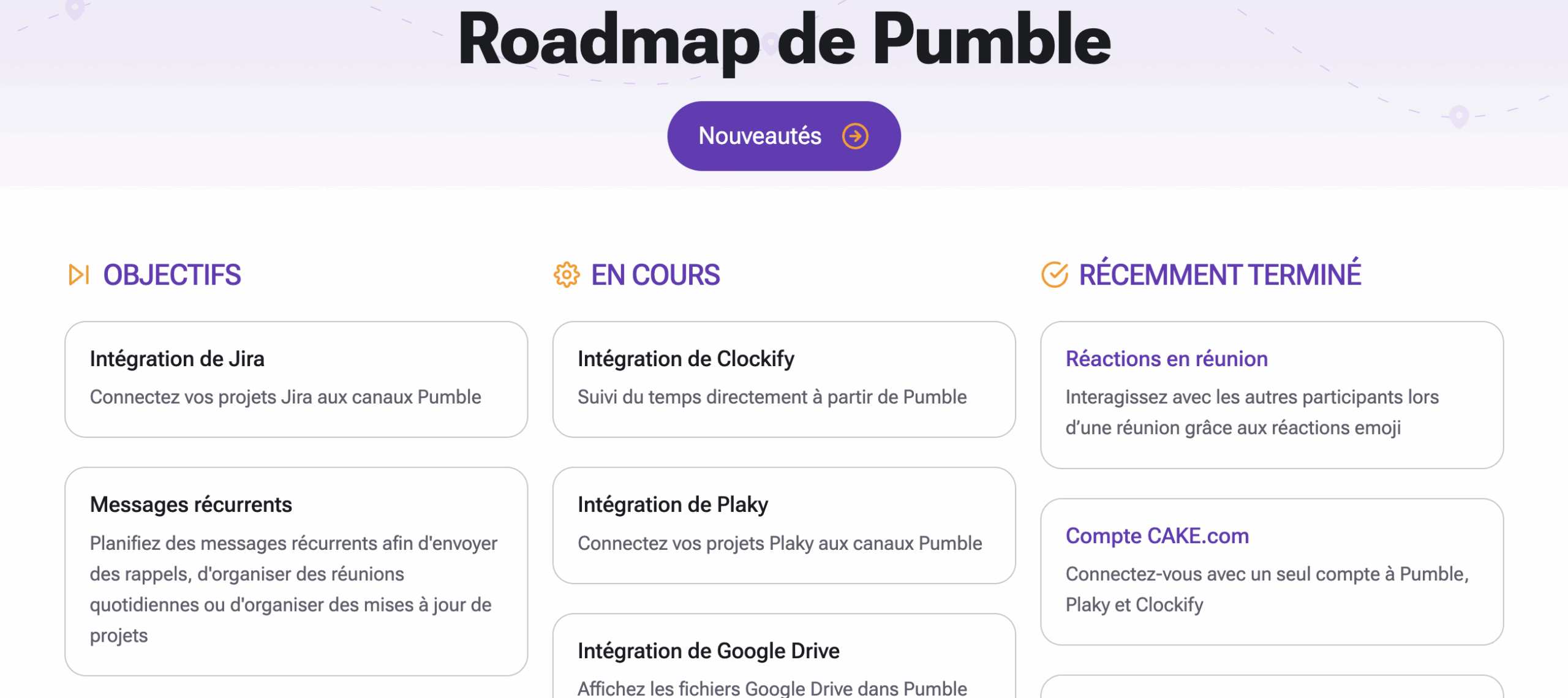 Roadmap de Pumble accessible au public