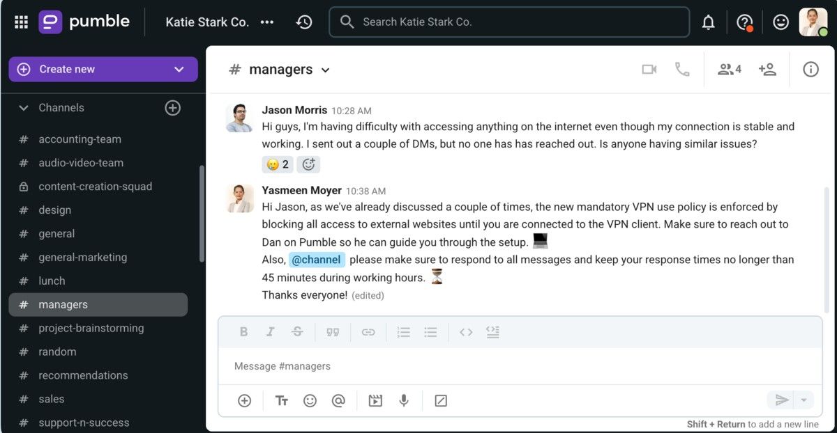Transactional approach to solving conflicts in Pumble, a team communication app