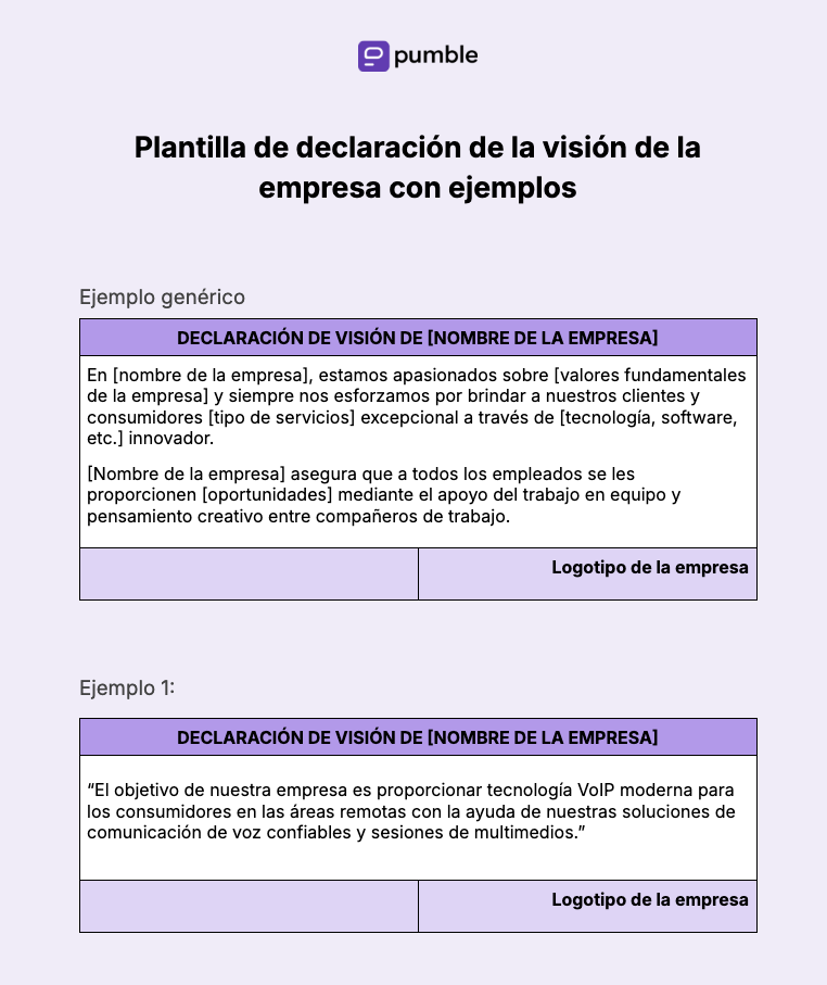 Plantilla de declaración de la visión de la empresa con ejemplos