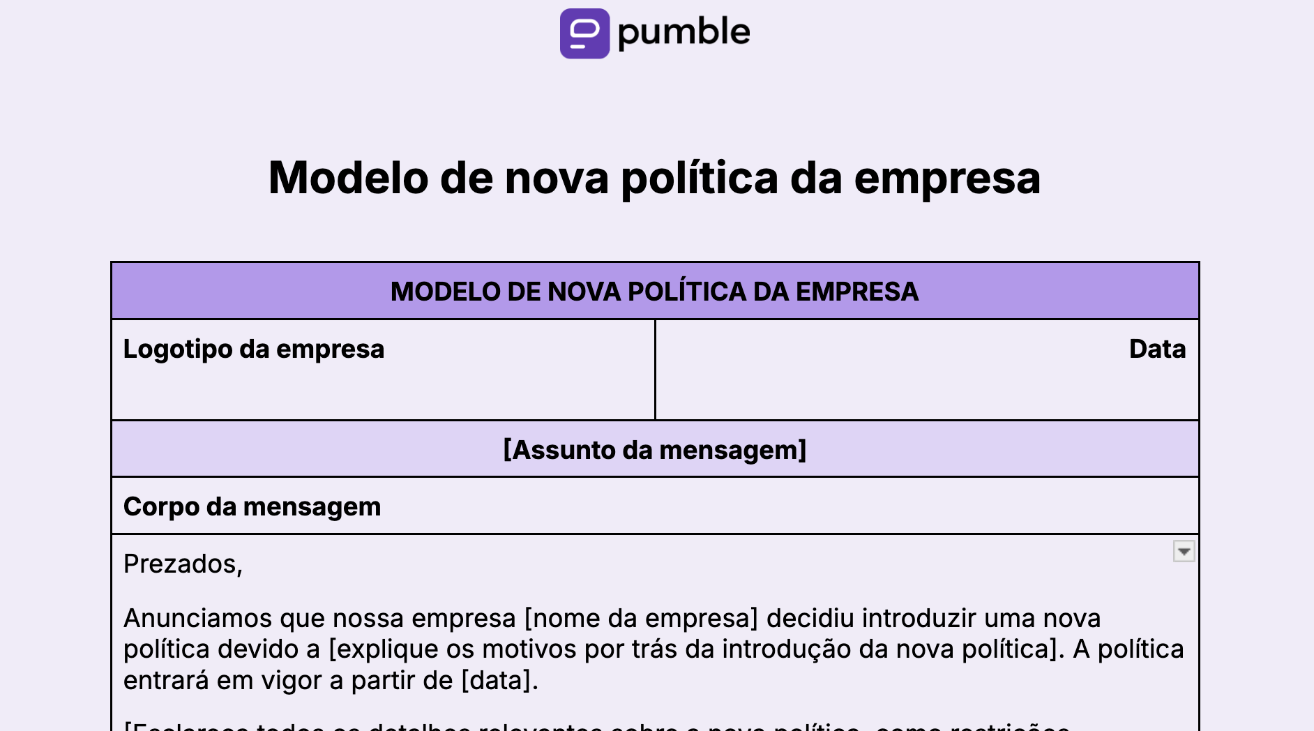 7. New Company Policy Template
