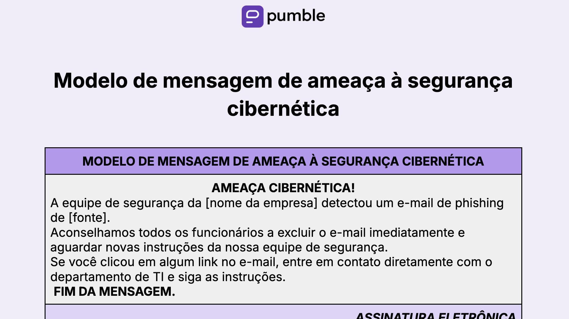 14. Cybersecurity Threat Message Template