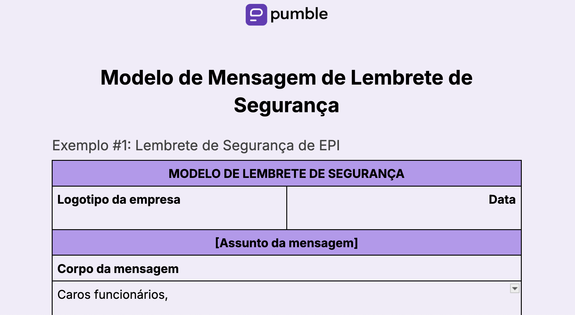 Modelo de mensagem de lembrete de segurança