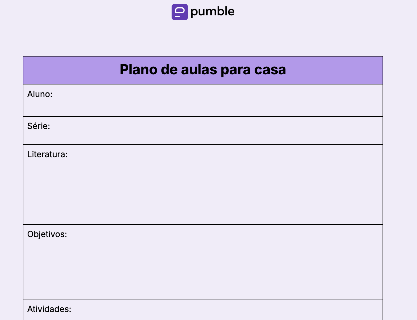Modelo de plano de aula escolar em casa