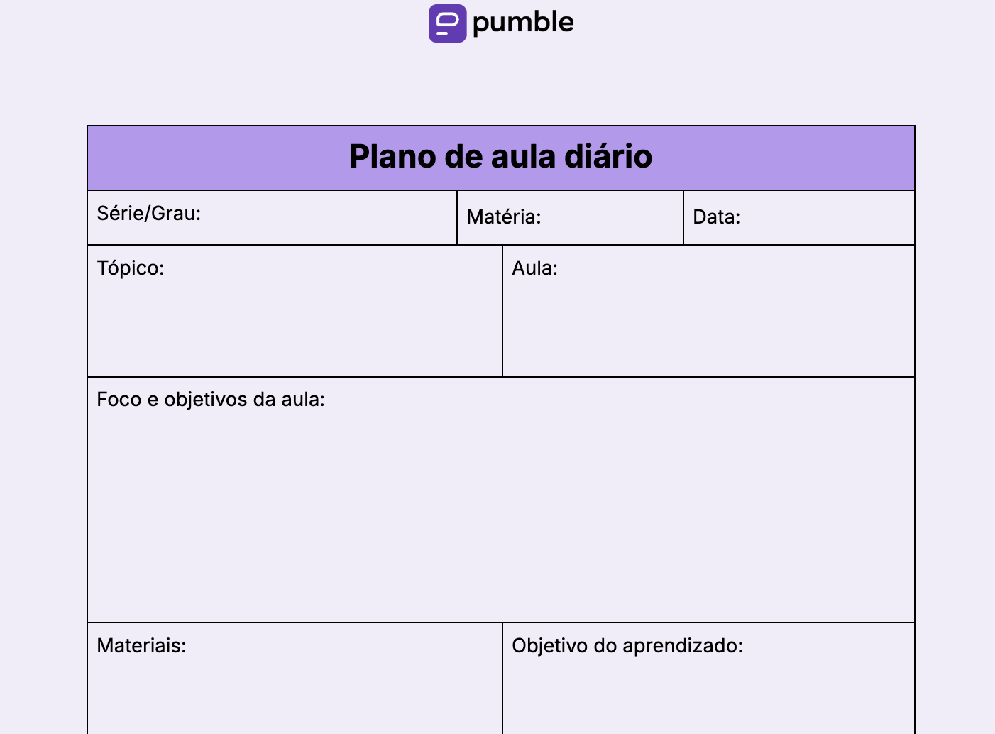 Modelo de plano de aula diário