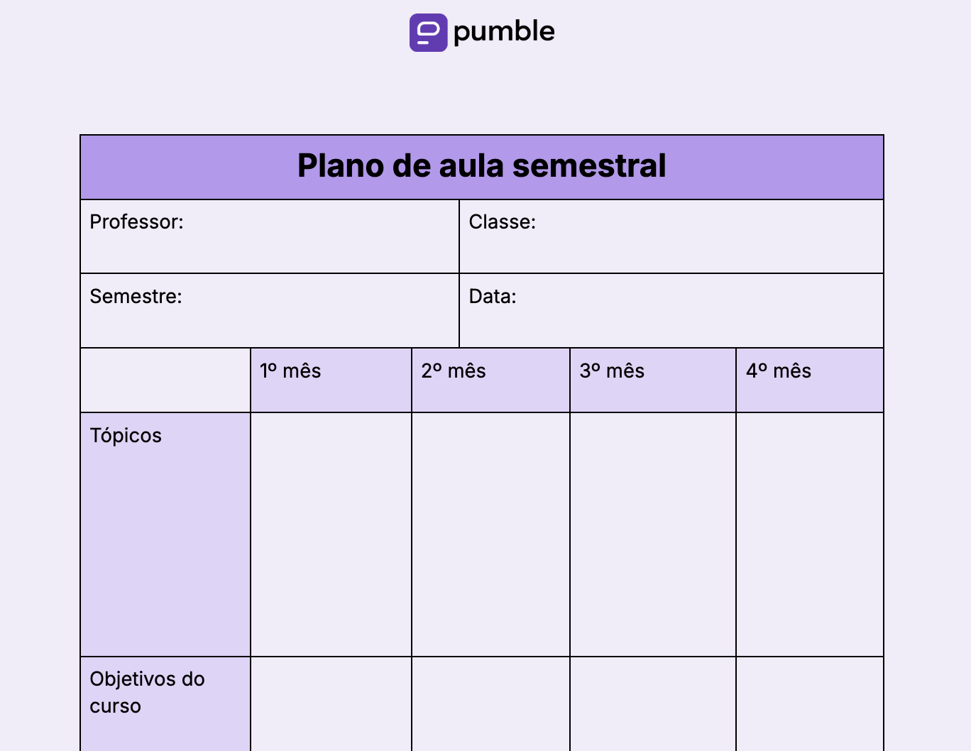 Modelo de plano de aula semestral