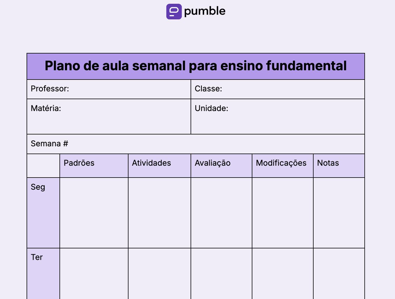 Weekly elementary school lesson plan template