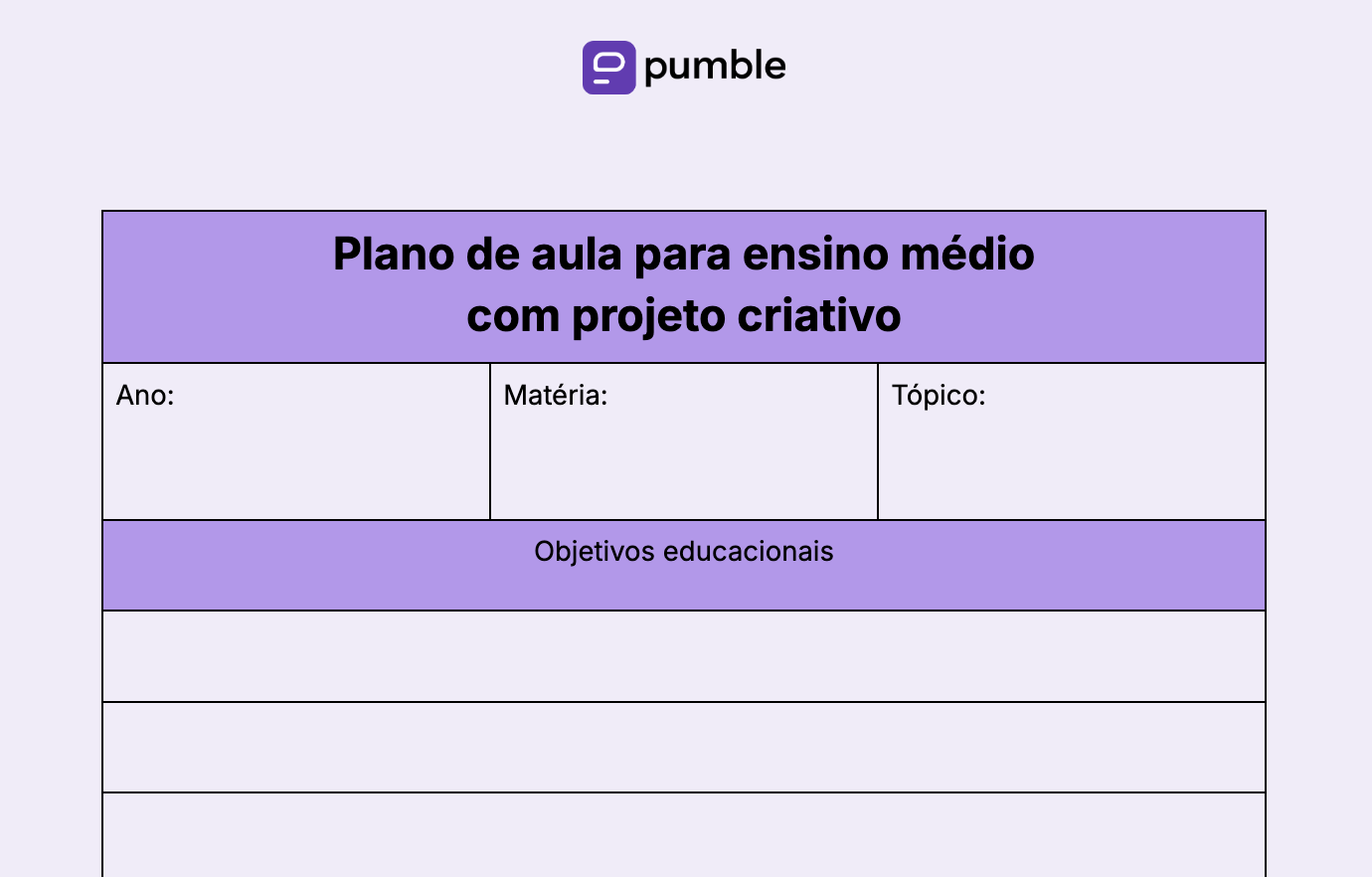 Middle school creative project lesson plan template