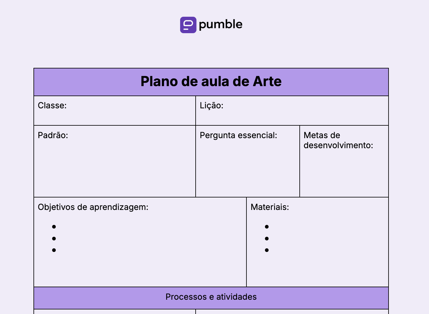 Modelo de plano de aula de Arte