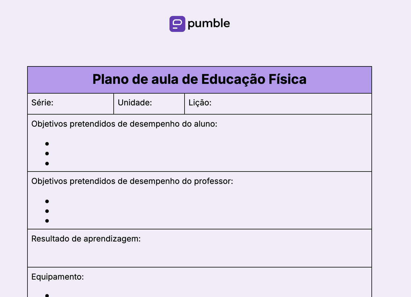 Physical education lesson plan template