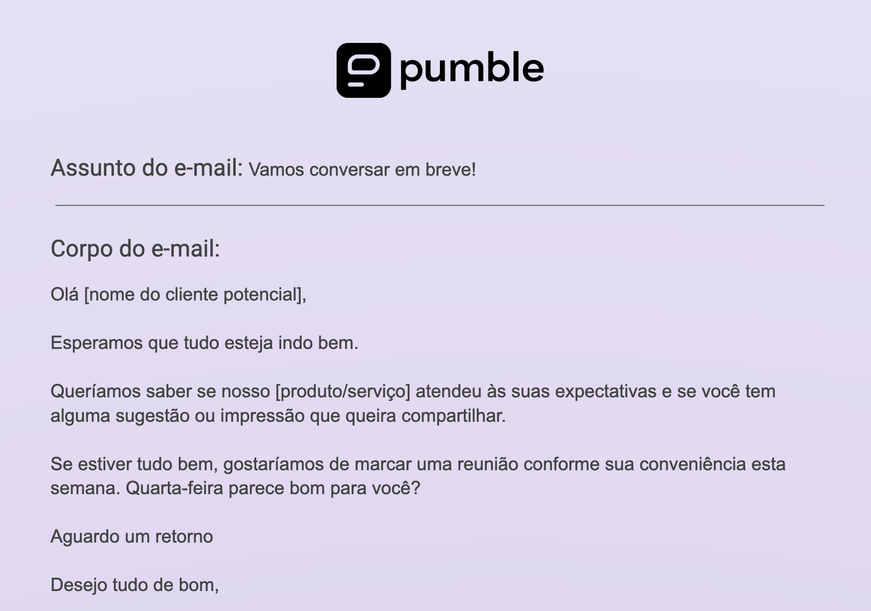 An example of a Friendly sales email template