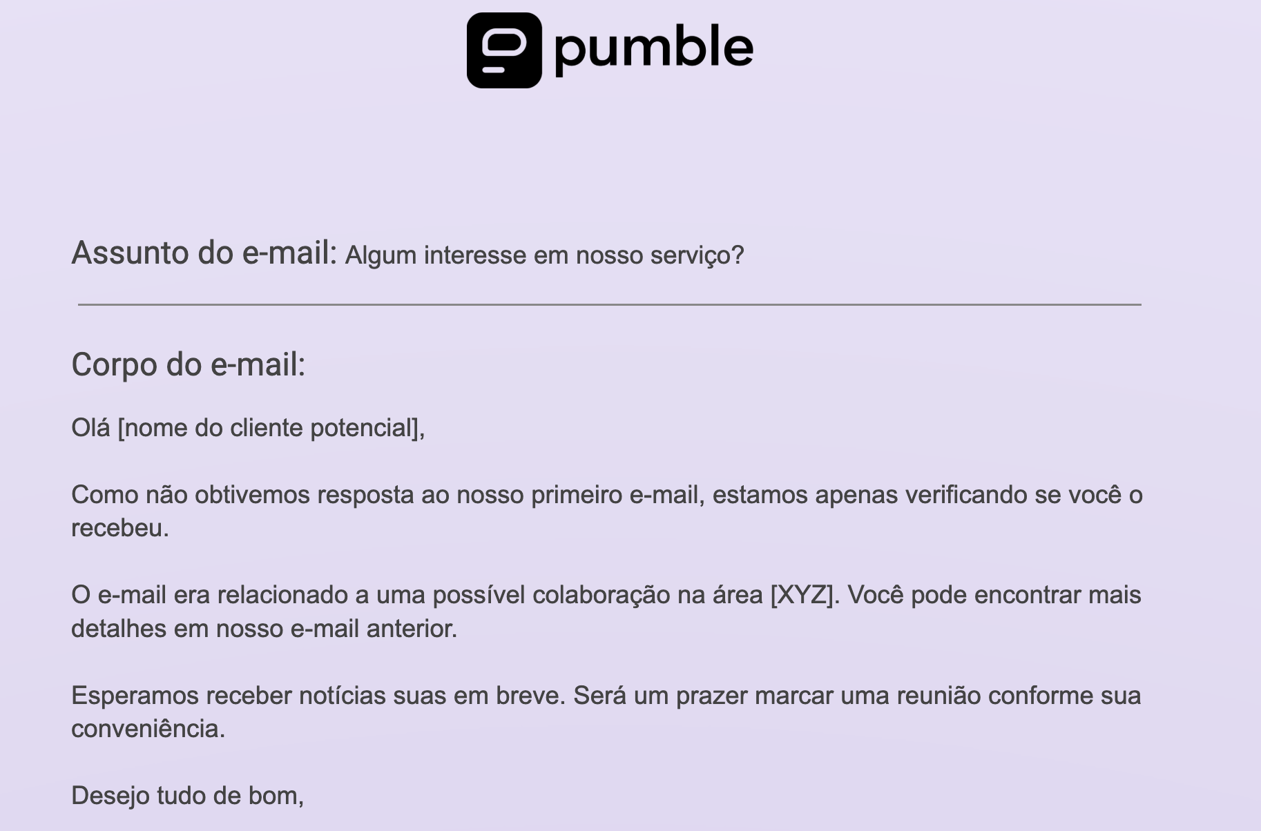 An example of a Follow-up sales email after no response template