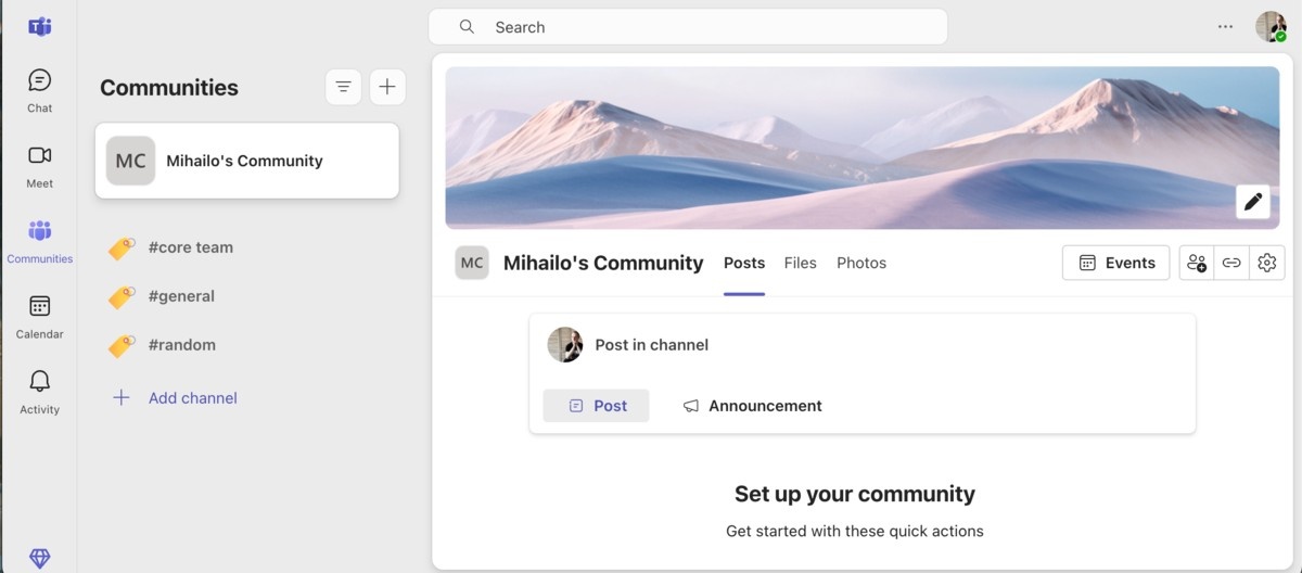 Interface de Microsoft Teams
