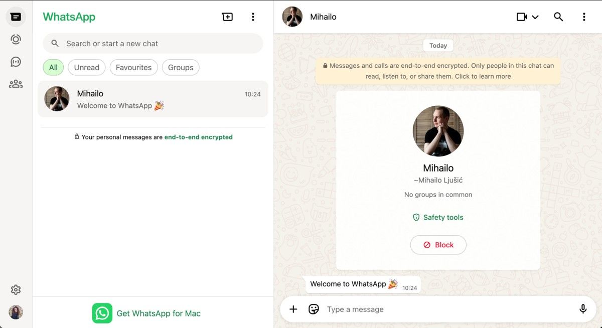 WhatsApp interface