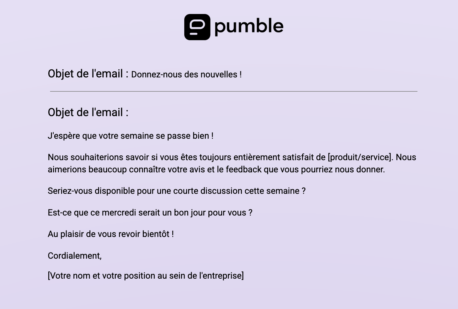 Modèle d'email commercial amical
