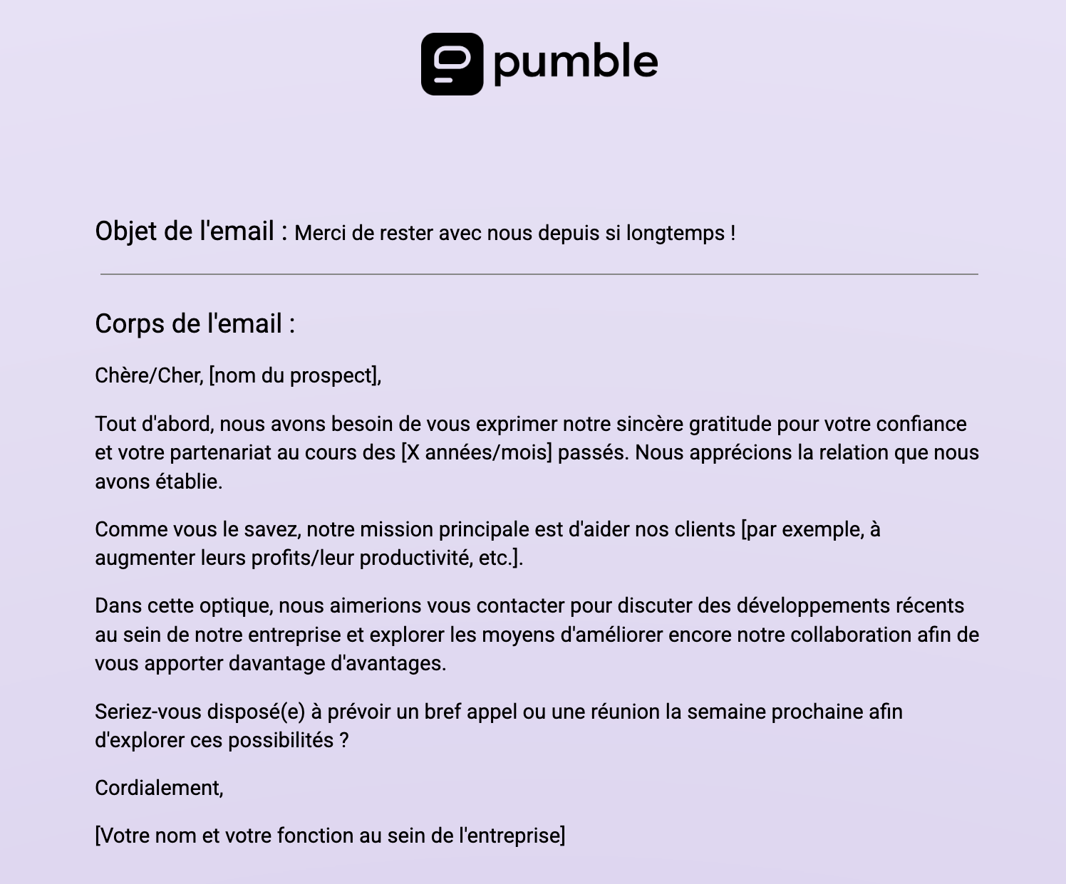 Modèle d'email commercial pour relancer un client existant