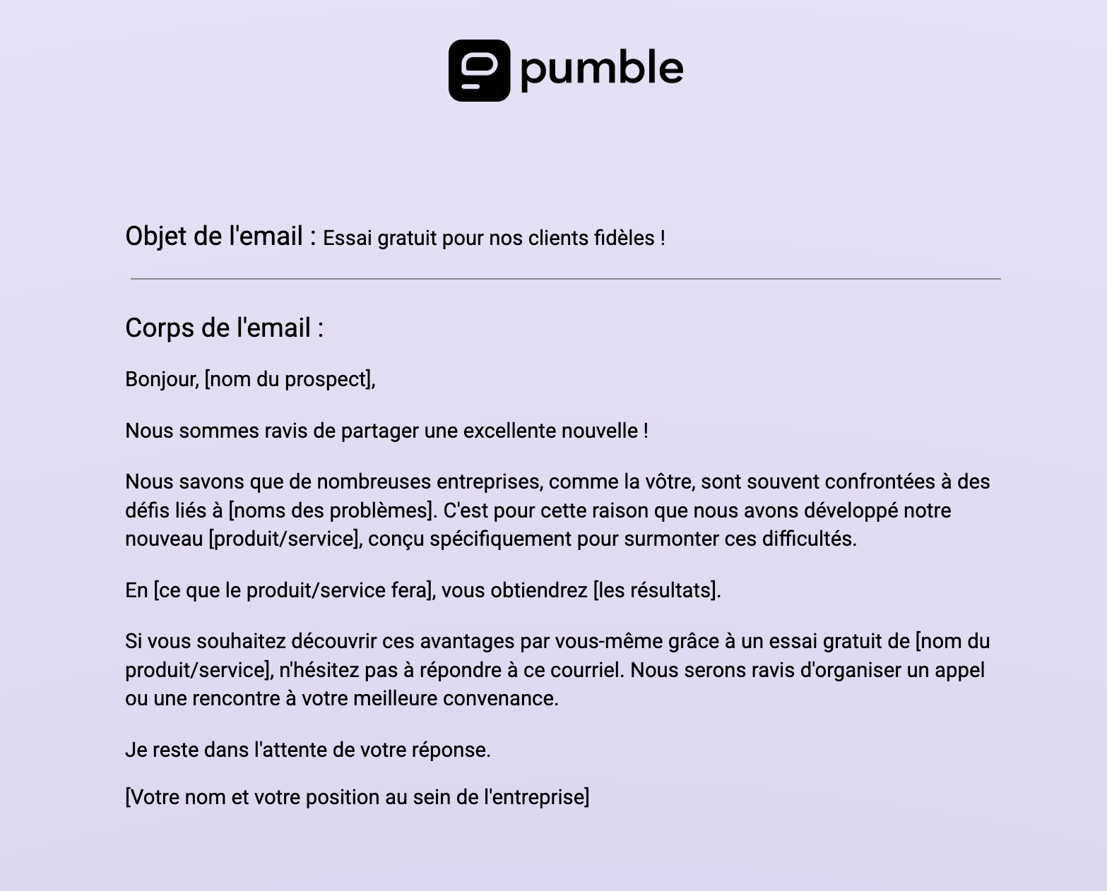 Modèle d'email commercial pour une période d'essai gratuit