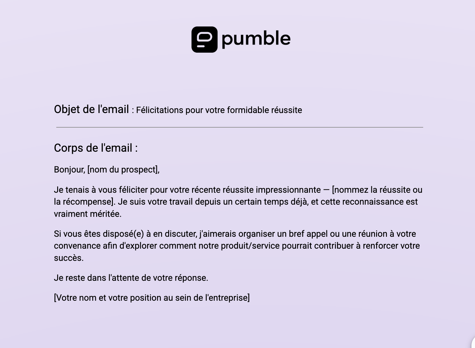 Modèle d'email commercial pour féliciter 