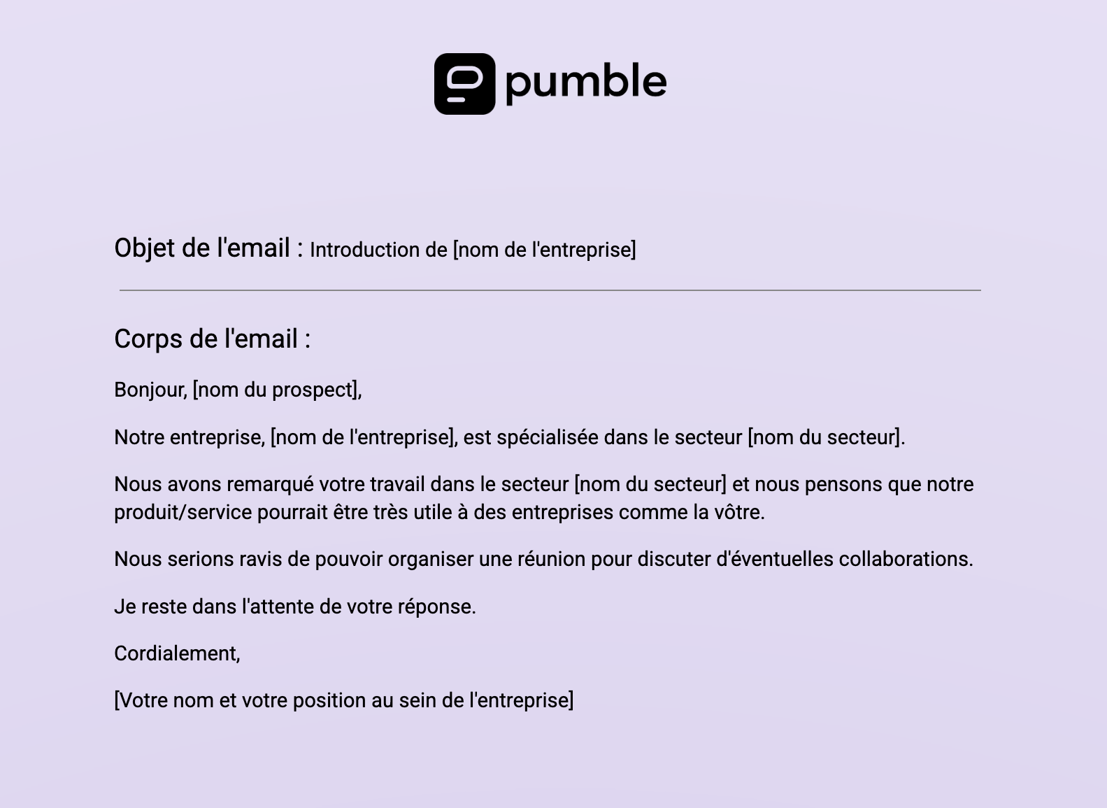 Modèle d'email commercial d'introduction