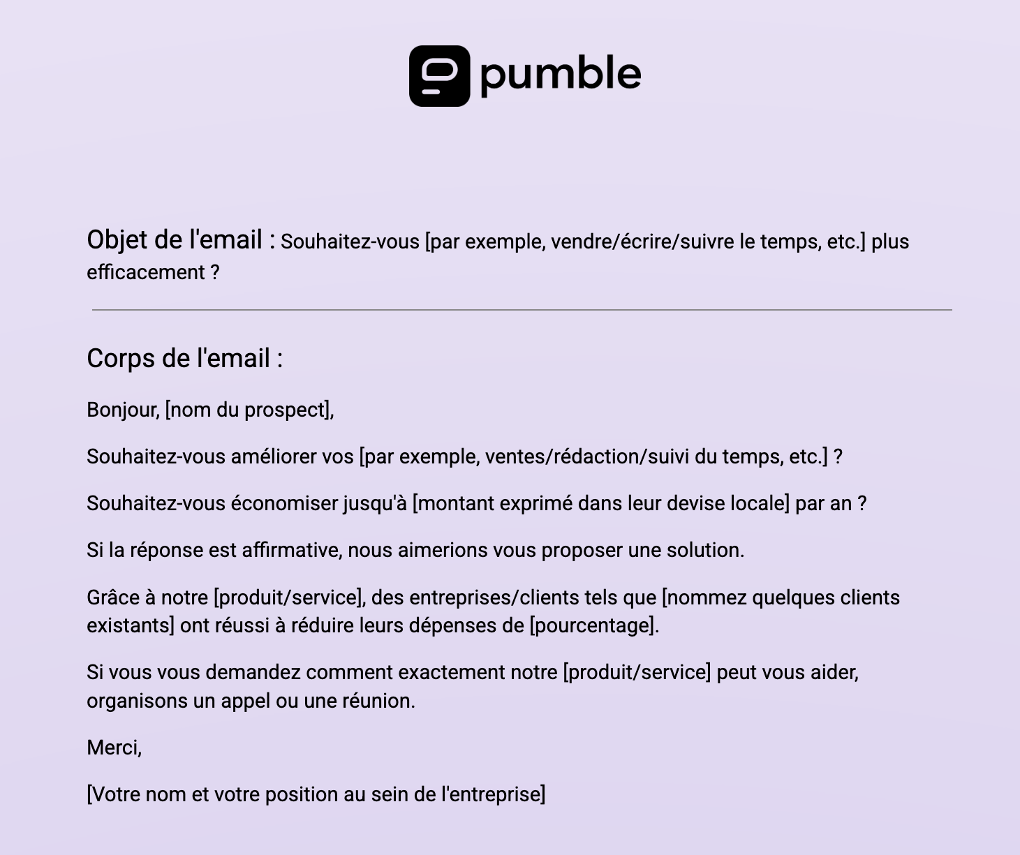 Modèle d'email commercial basé sur une demande