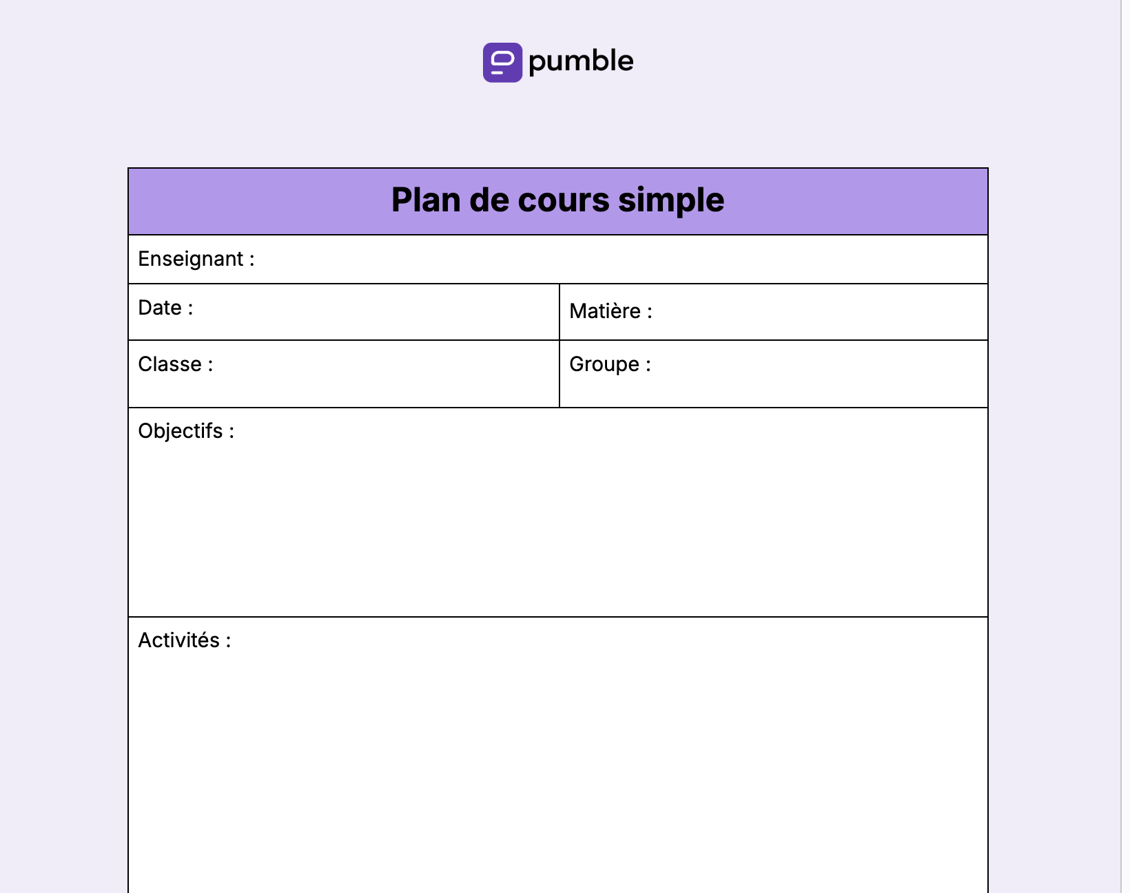 Plan de cours simple