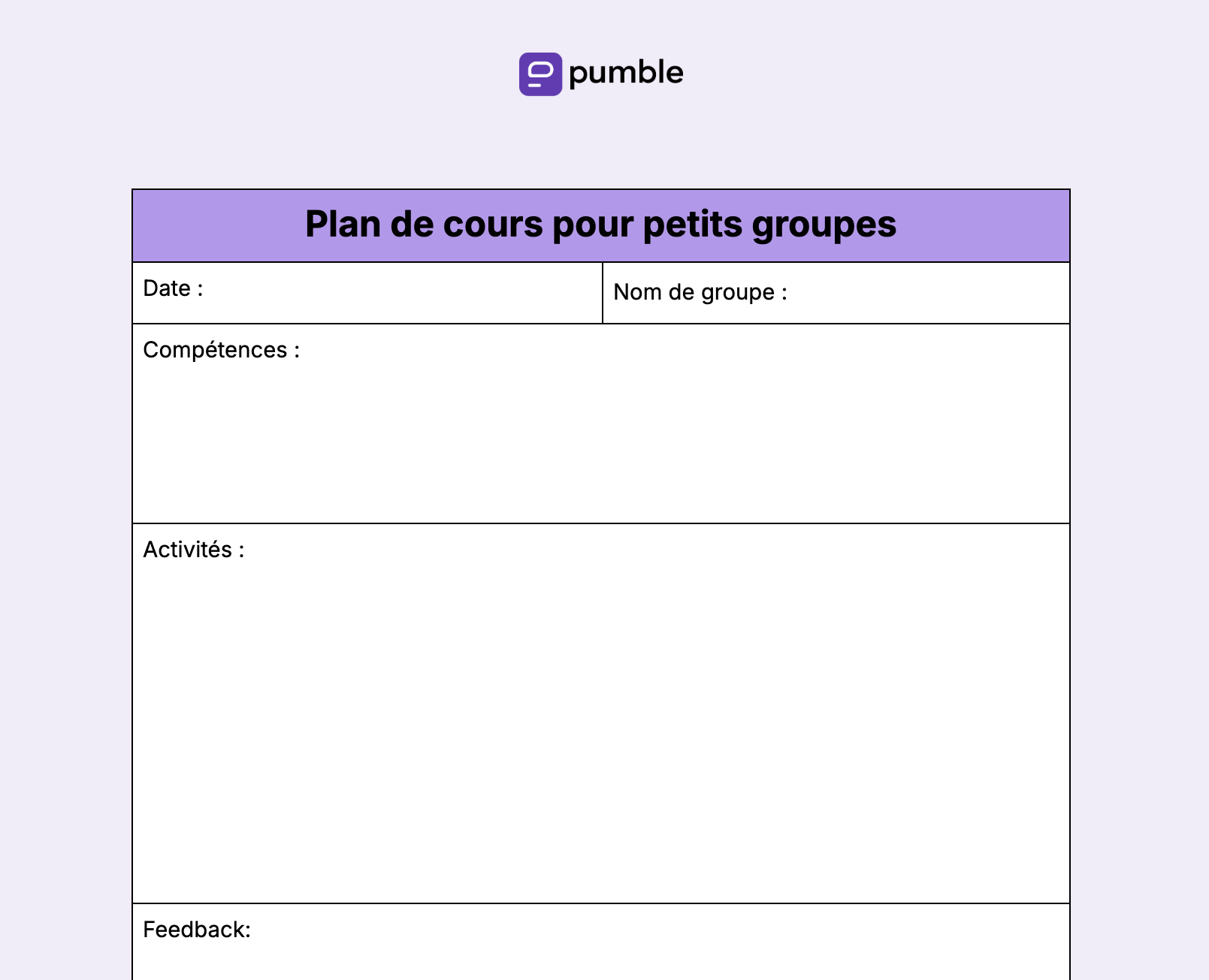 Plan de cours pour petits groupes