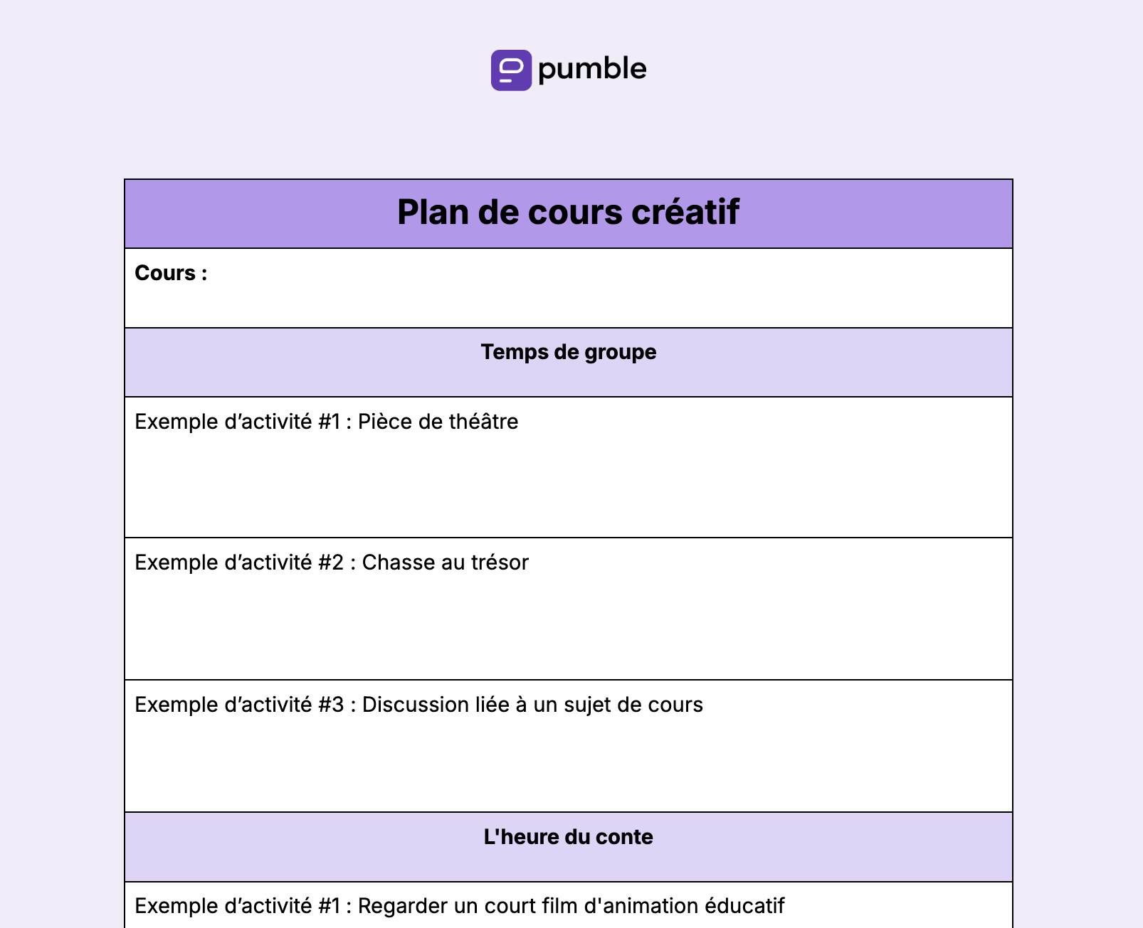 Plan de cours créatif