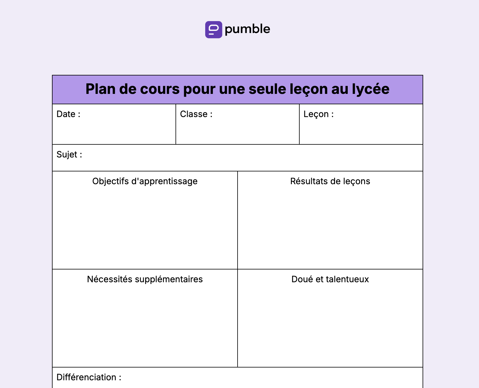 Plan de cours pour une seule leçon au lycée