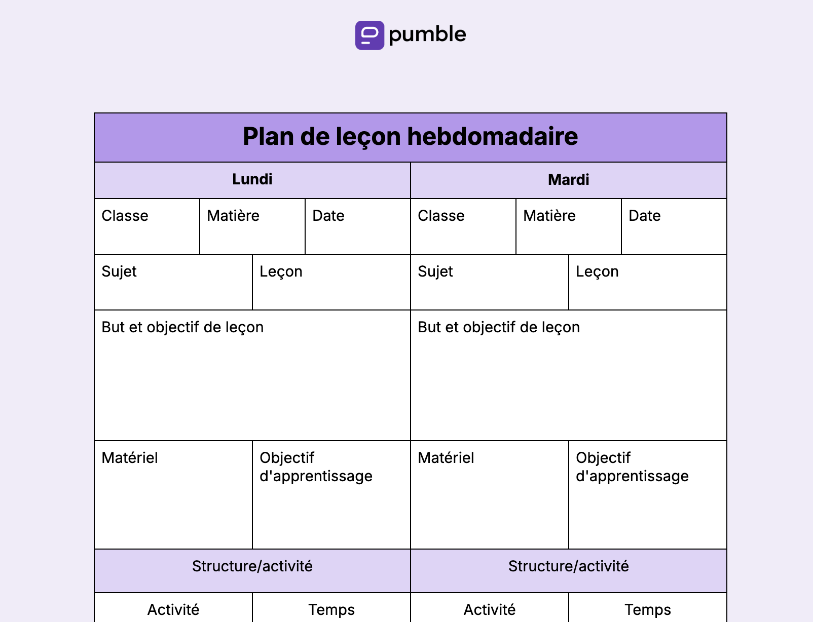 Plan de cours hebdomadaire