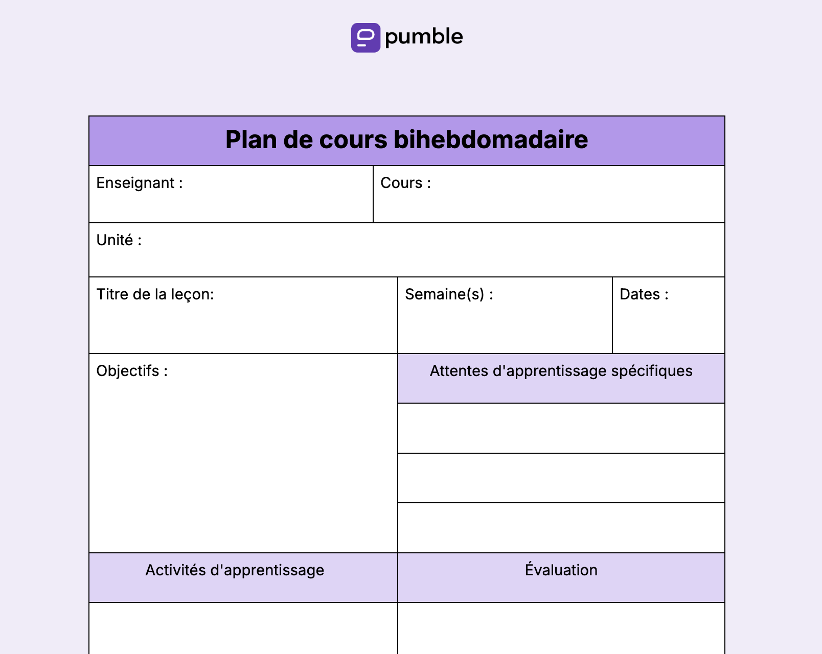 Plan de cours bihebdomadaire
