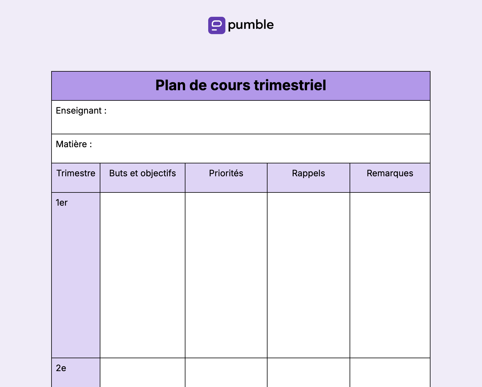 Plan de cours trimestriel