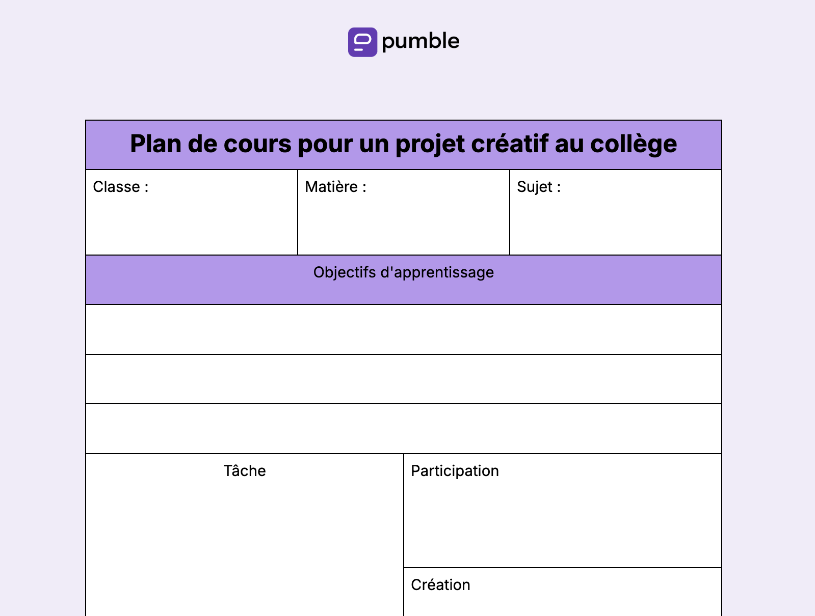 Plan de cours pour un projet créatif au collège