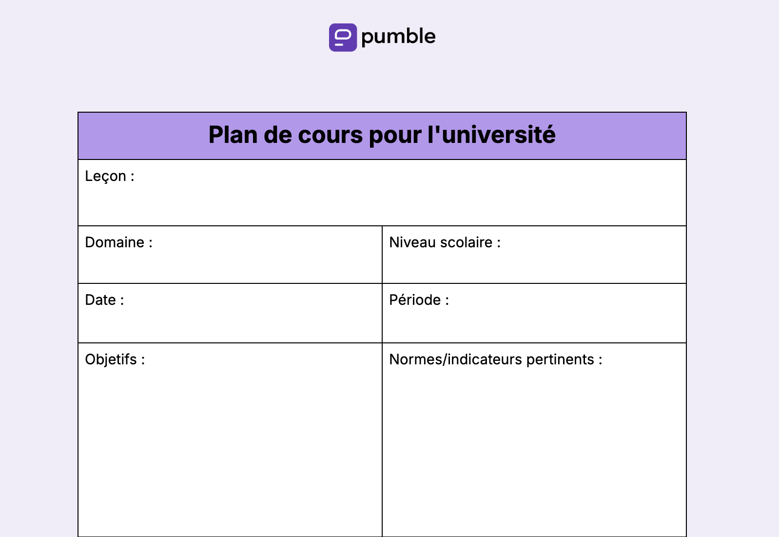 Plan de cours pour l'université