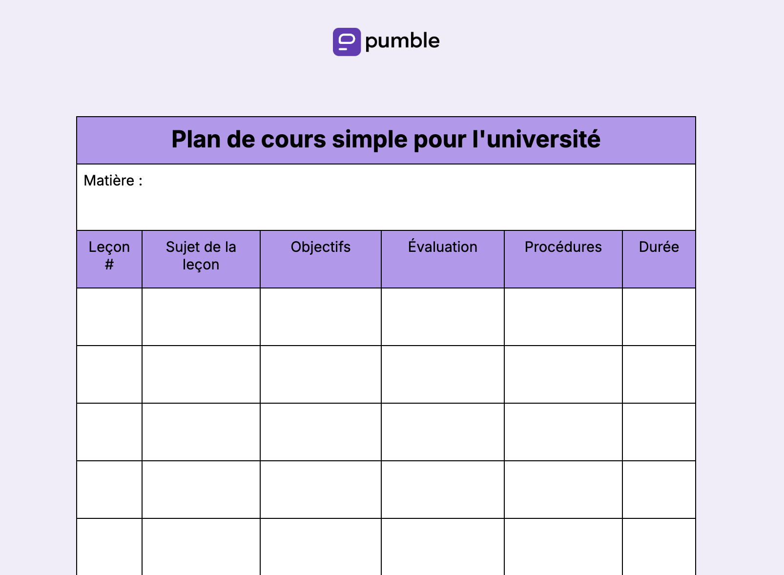 Plan de cours simple pour l'université