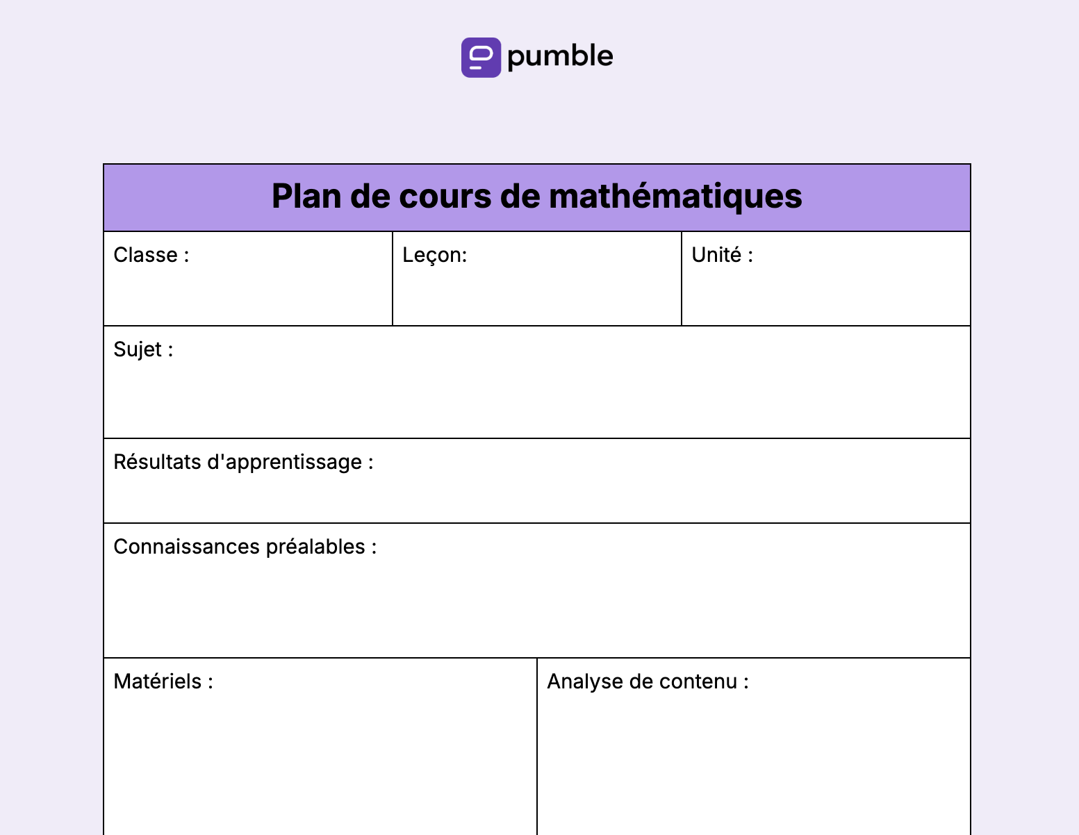 Plan de cours de mathématiques