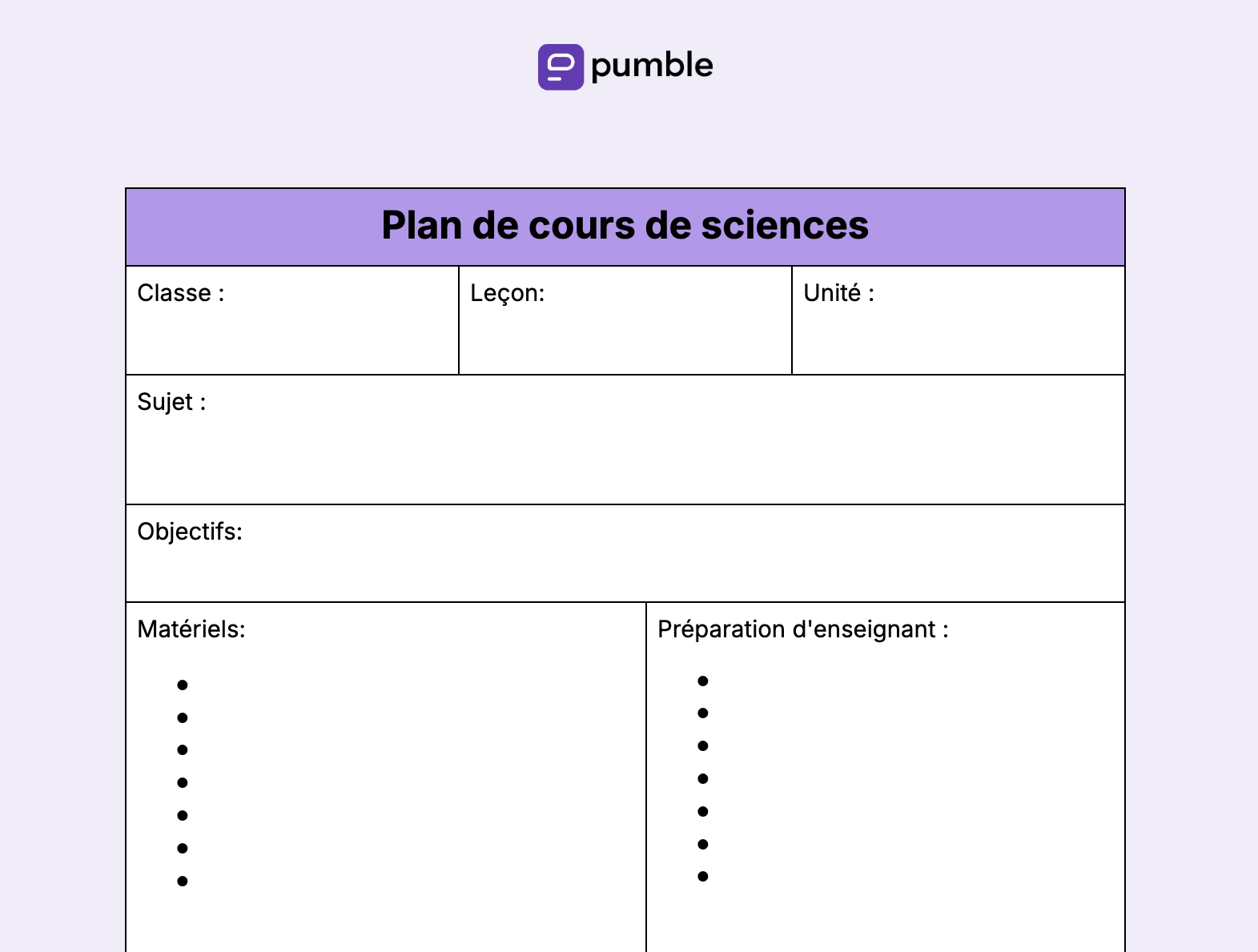 Plan de cours de sciences
