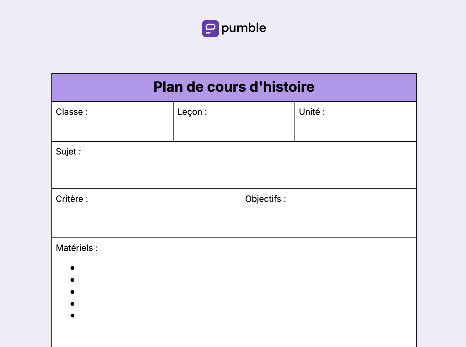 Plan de cours d'histoire