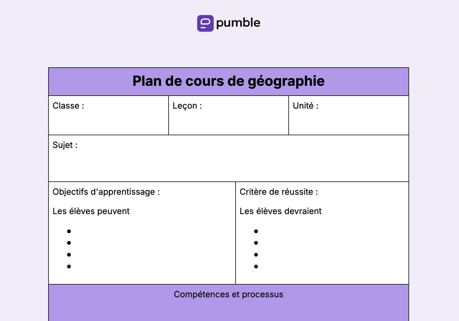 Plan de cours de géographie