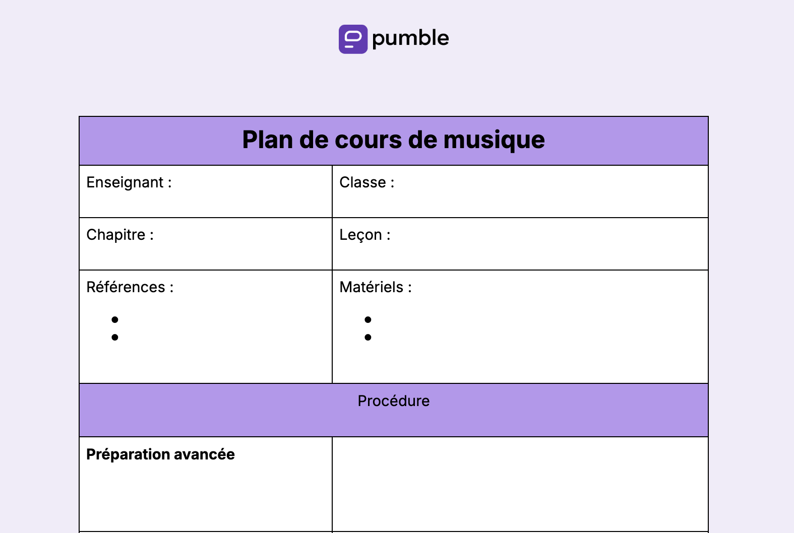 Plan de cours de musique