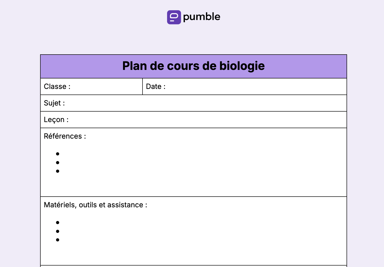 Plan de cours de biologie
