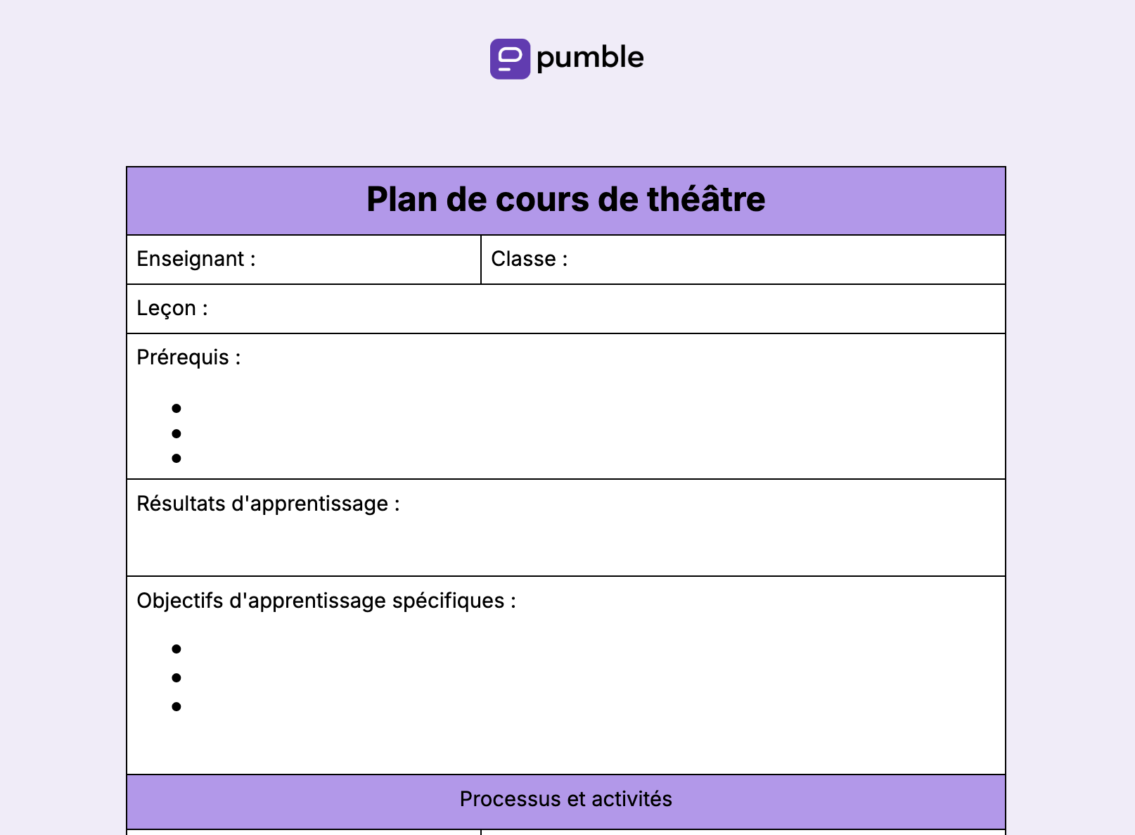 Plan de cours de théâtre