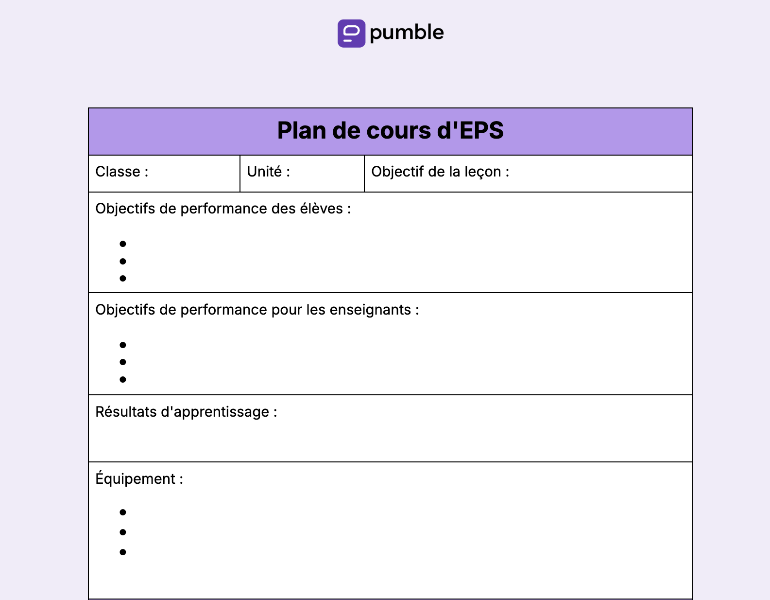 Modèle de plan de cours d'EPS