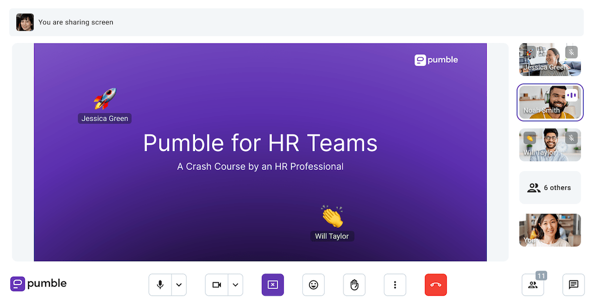 An educational video conference on Pumble, the team communication app