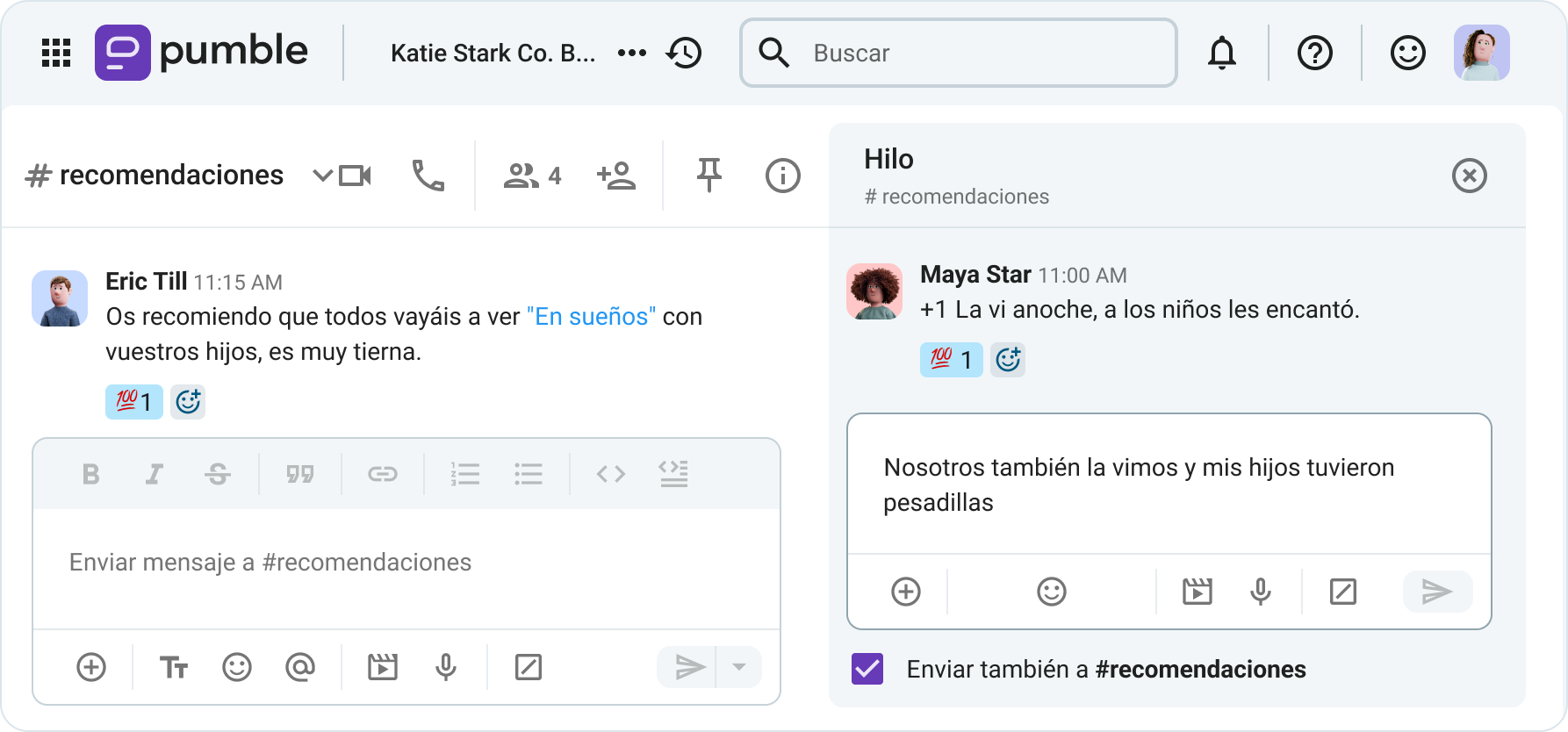 Comparte recomendaciones en Pumble, la aplicación de comunicación empresarial