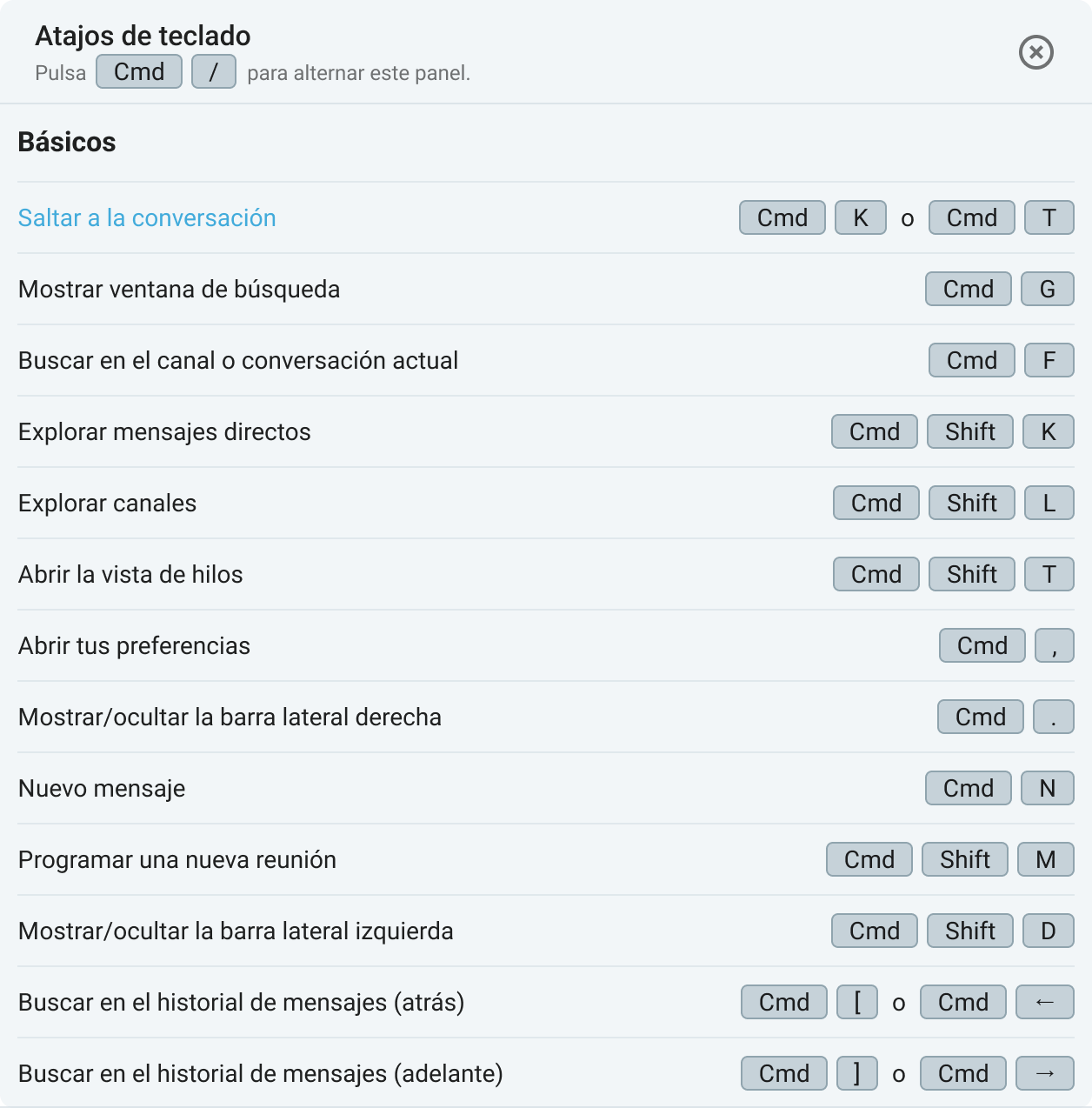 Atajos de teclado de Pumble
