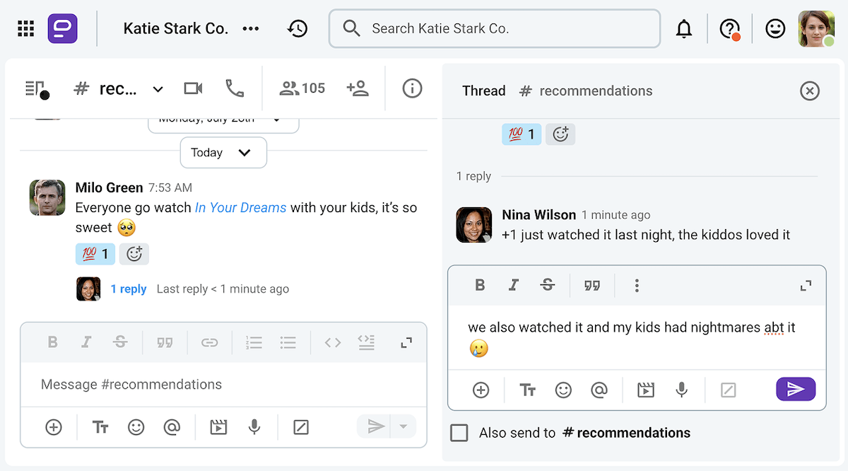Sharing recommendations on Pumble, the business communication app