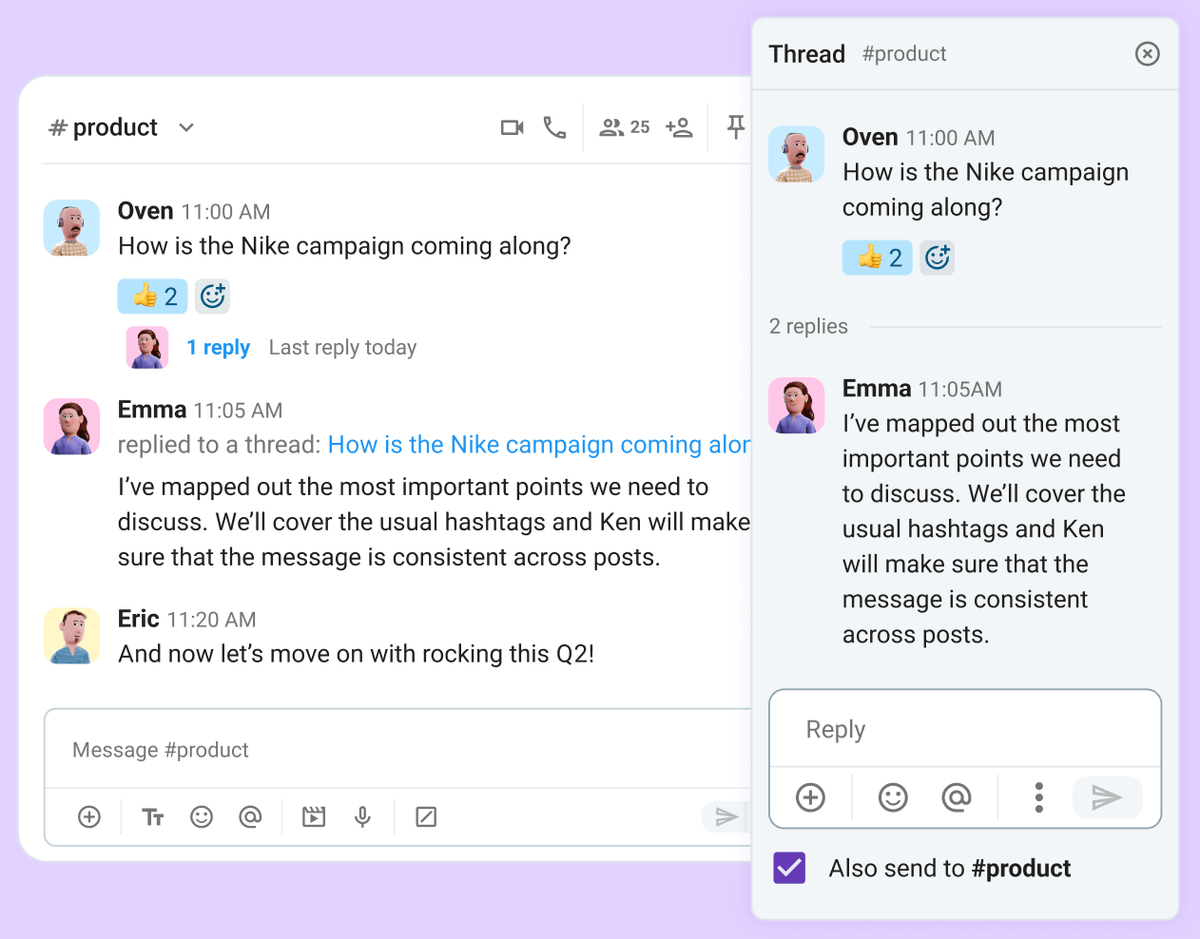 Use threads to keep discussions organized