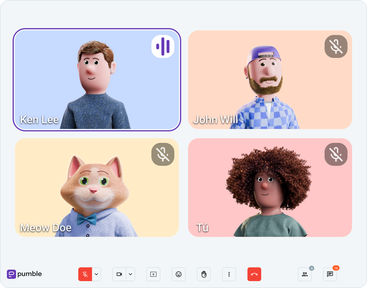 Inicia llamadas de audio y vídeo en los mensajes directos y canales de Pumble